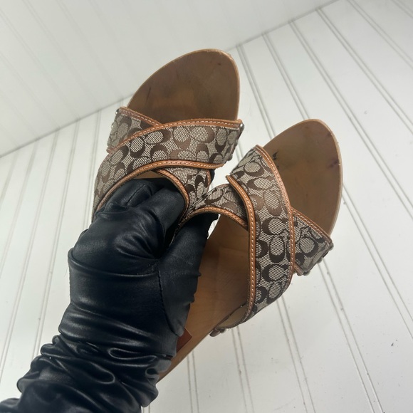 Coach Sharon Tan Brown Wooden Kitten Heel Clogs Vintage Y2K Women’s Size 6 - Picture 5 of 11